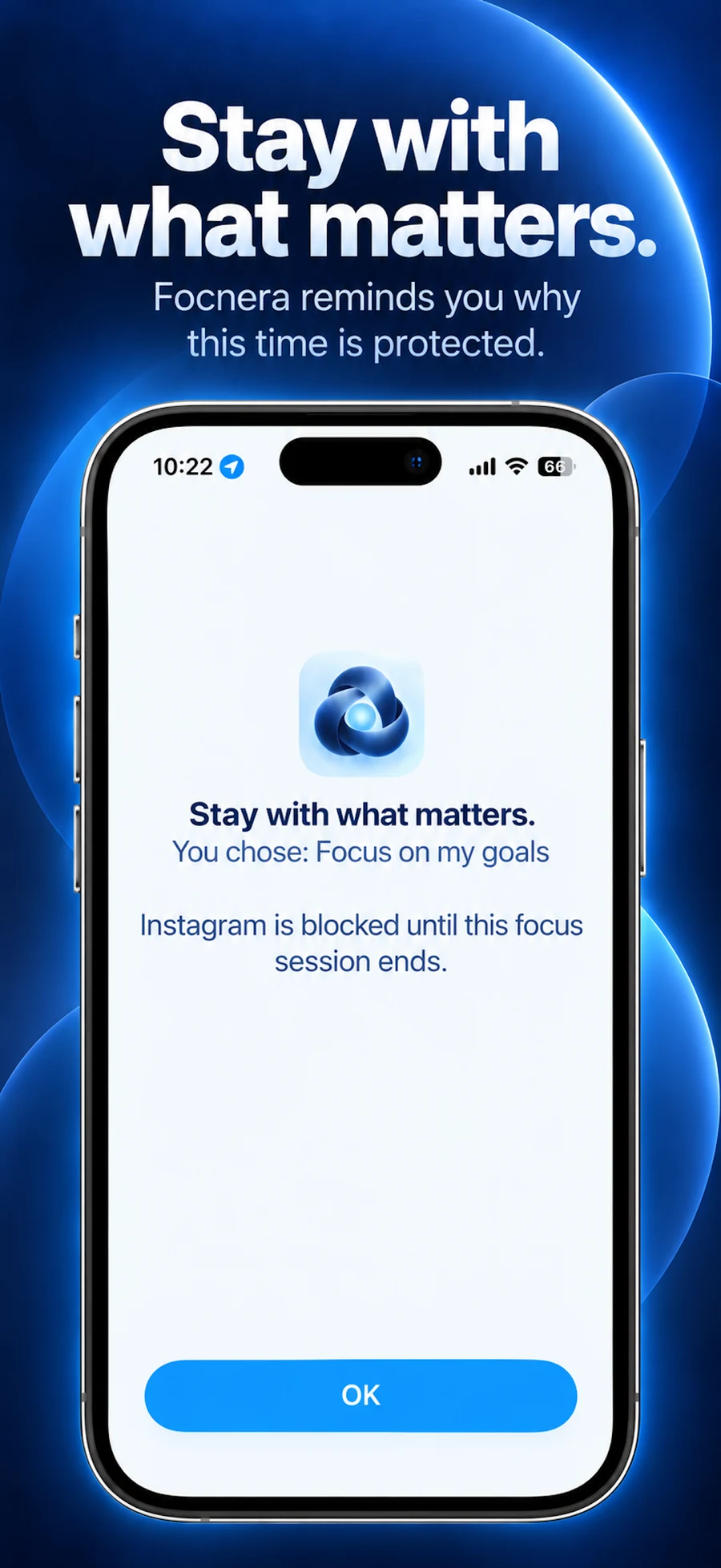 Focnera blocking screen shown when Instagram is restricted