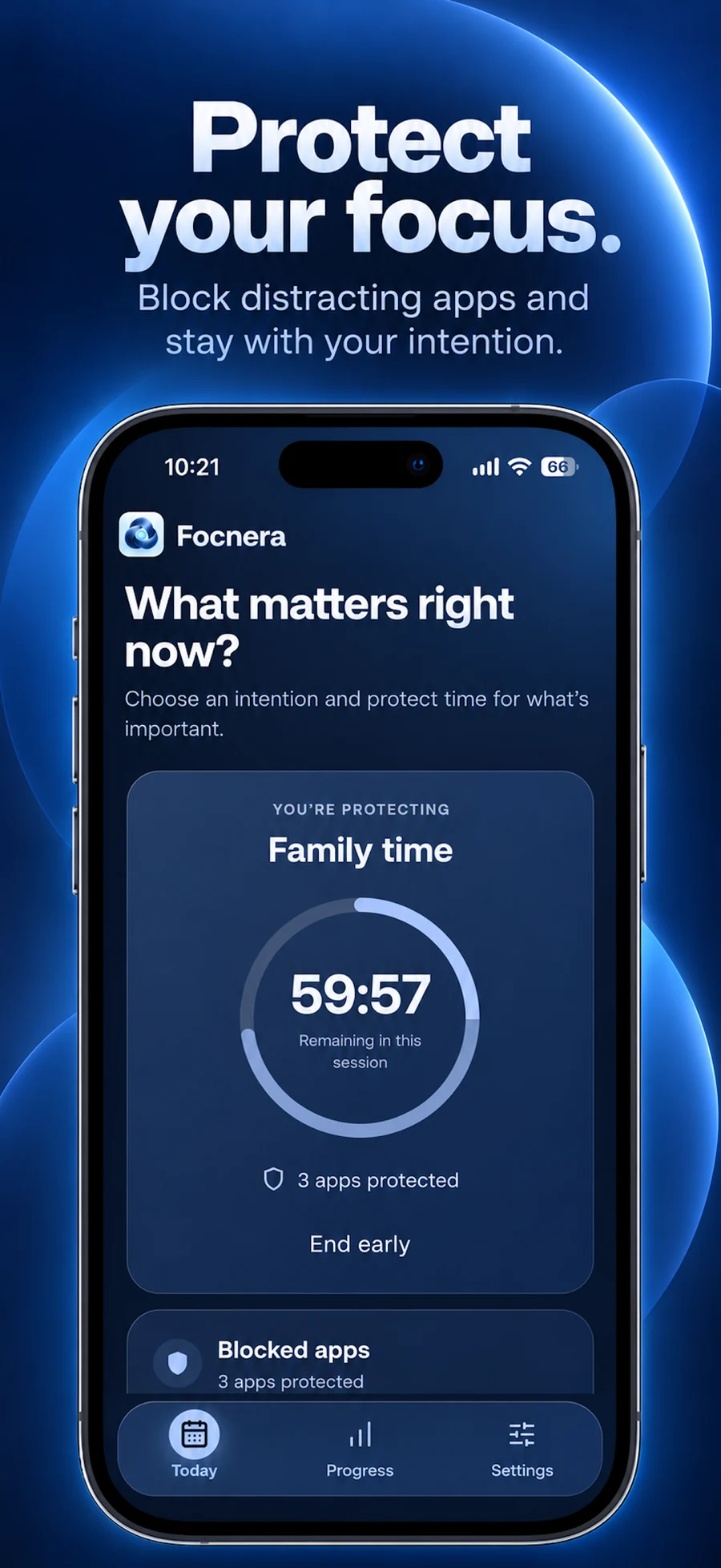 Focnera timer during a protected focus session